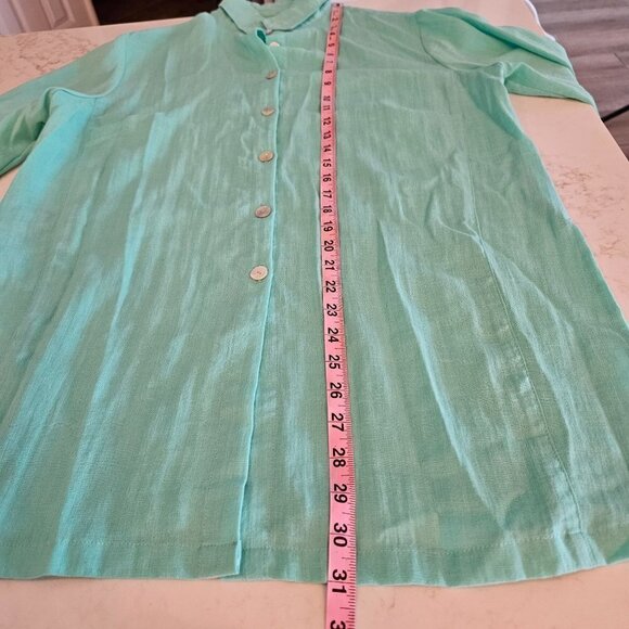 FRIDAZE Size Large Linen Wrinkle Resistant Redefined Tunic Turquoise Shirt - Picture 8 of 11